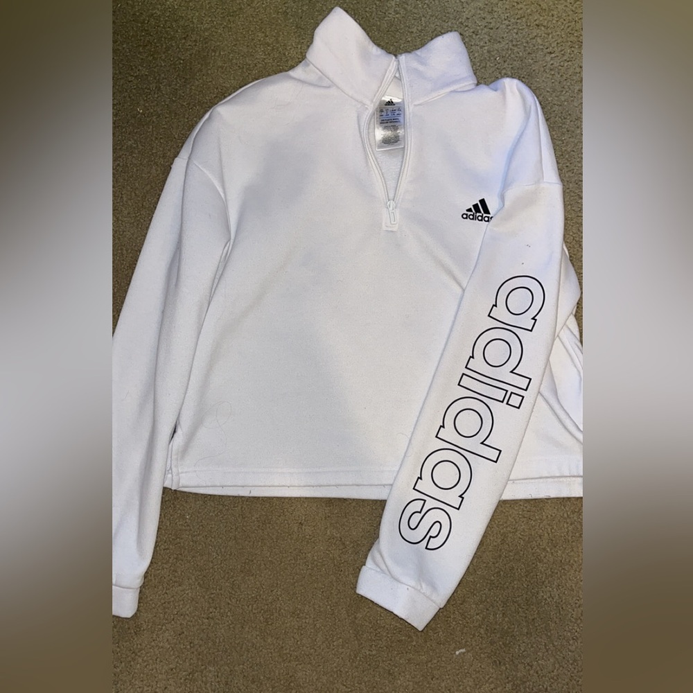Adidas White Half-Zip Sweatshirt with Logo Sleeve